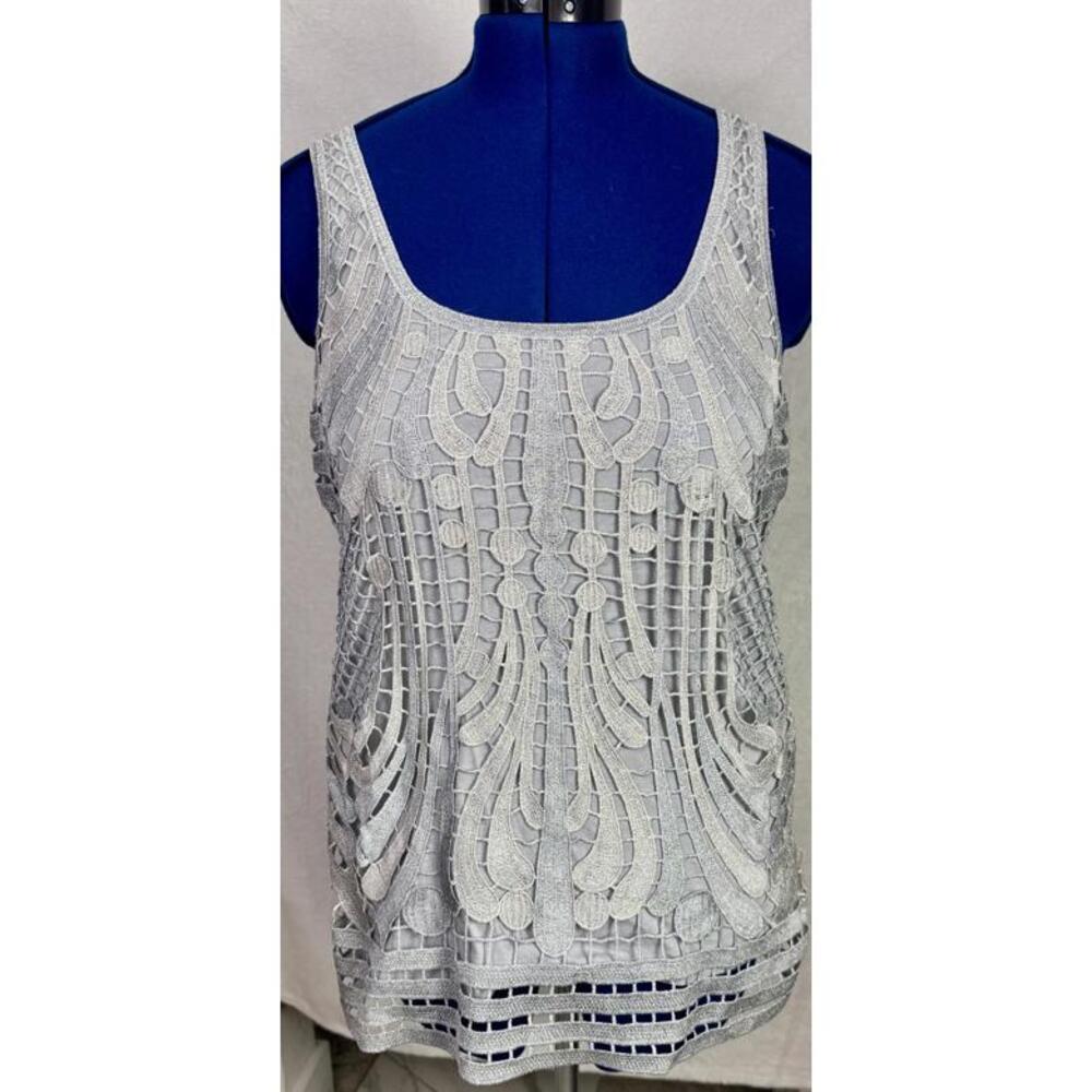 Express Silver Lace Tank Top | Gothic Glam Sleeveless Blouse | Women's L Sparkle